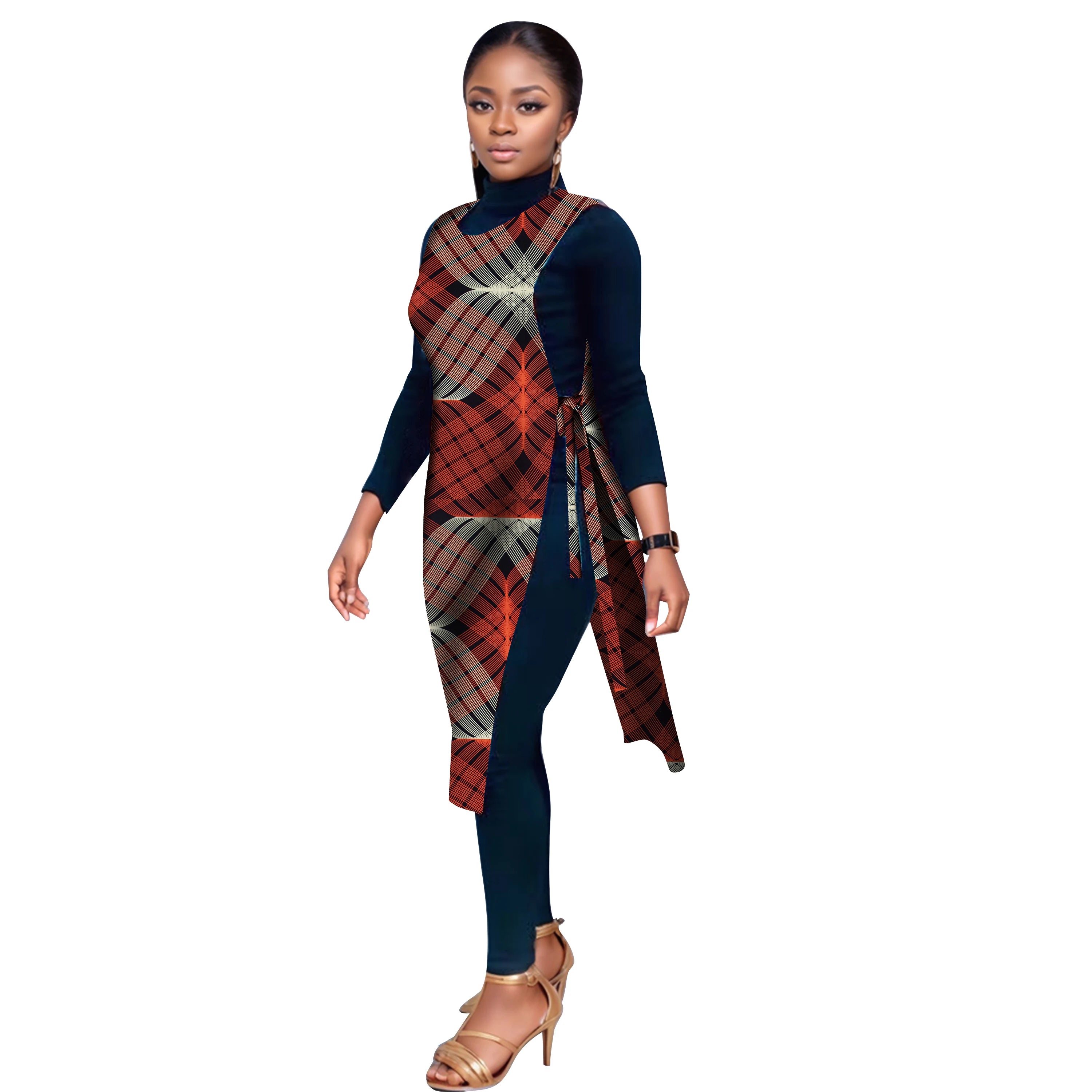 BRW Women Vest Dress with Belt Traditional Dress Party Clothing Midi African  Female Clothes Korean Ankara Wyb907