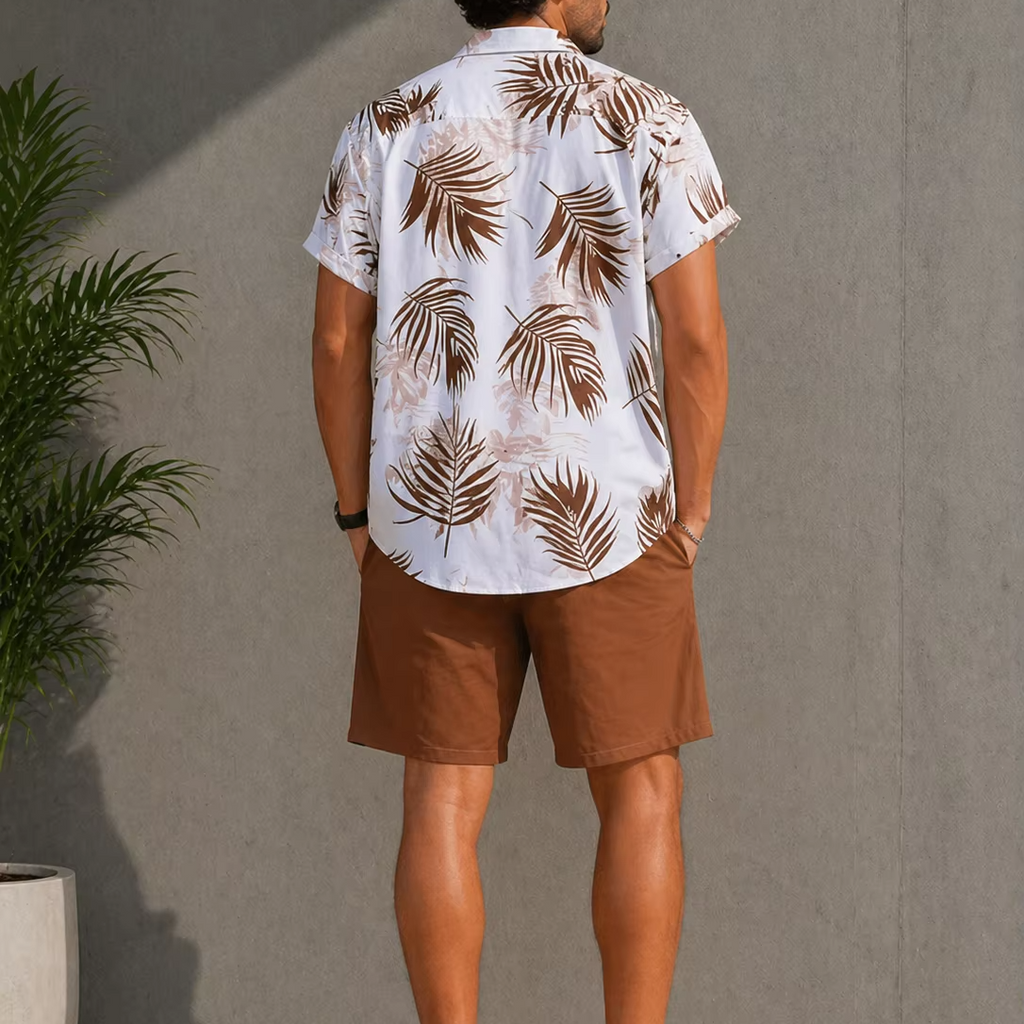 Men's 100% Cotton Beach Shirt & Shorts Set