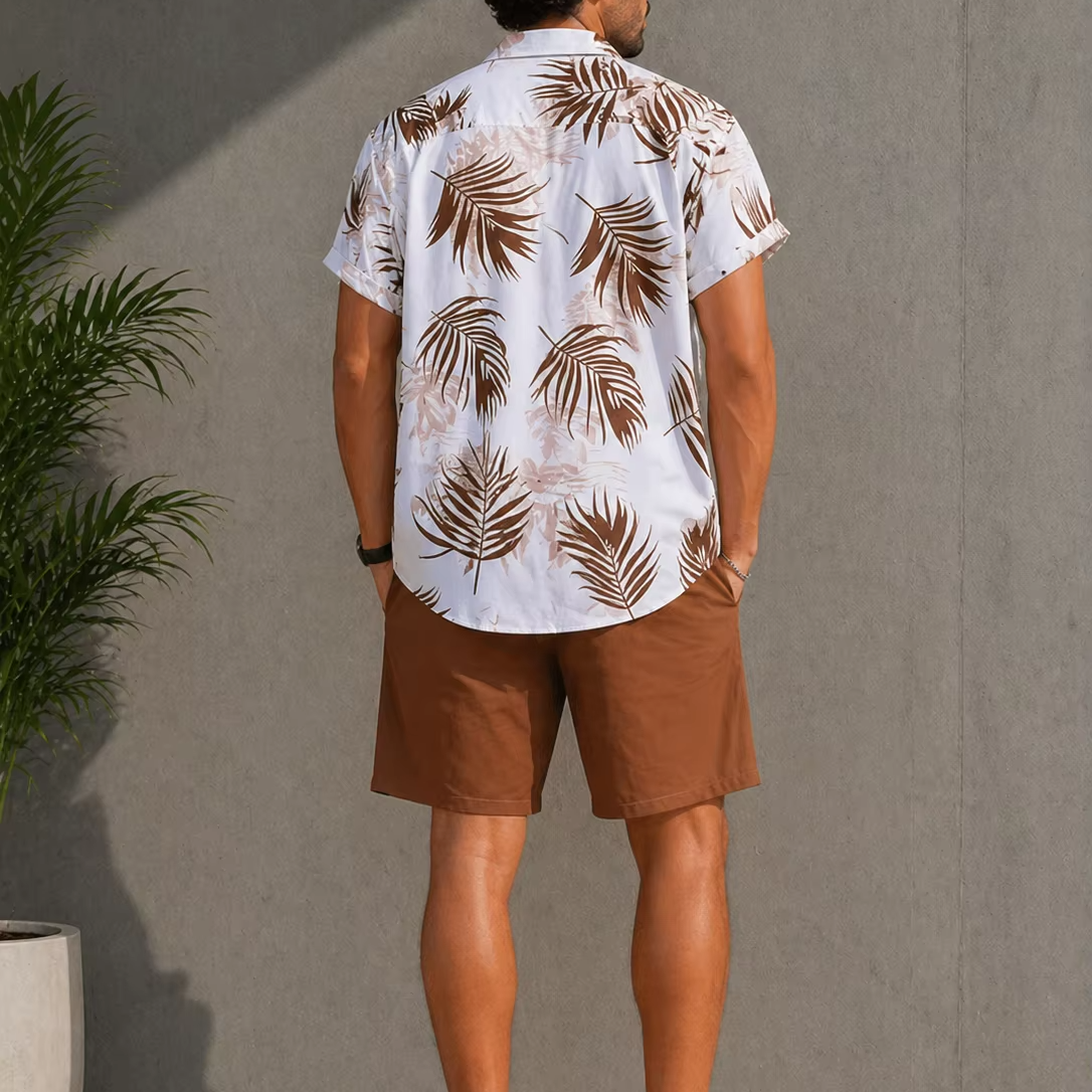 Men's 100% Cotton Beach Shirt & Shorts Set