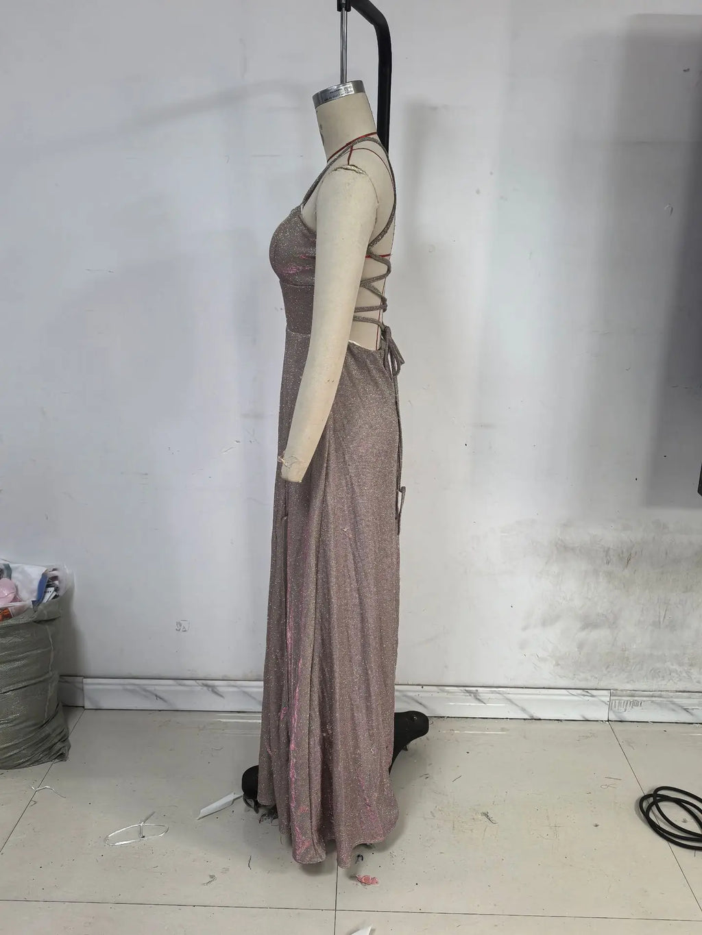 Female Evening Dress Dress 2025 Fashion New Spring And Autumn High Street Suspender Backless Sexy Split Flash Party Banquet