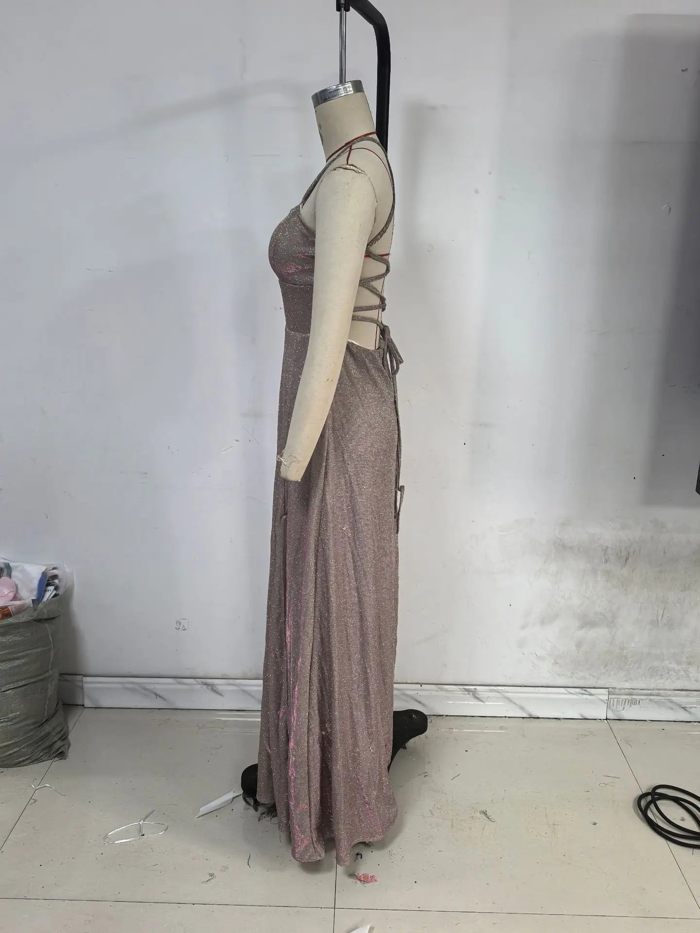 Female Evening Dress Dress 2025 Fashion New Spring And Autumn High Street Suspender Backless Sexy Split Flash Party Banquet