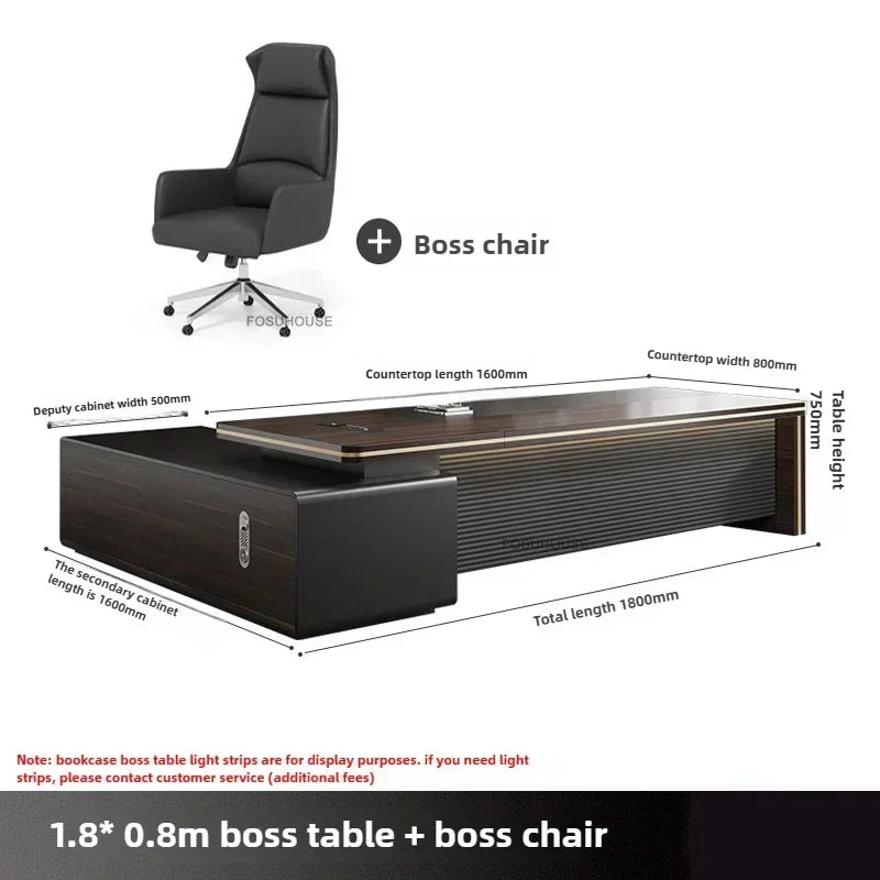 Modern Wooden Boss Office Desks Light Luxury Office Furniture Design with Storage Cabinet Study Desk Commercial President Desk