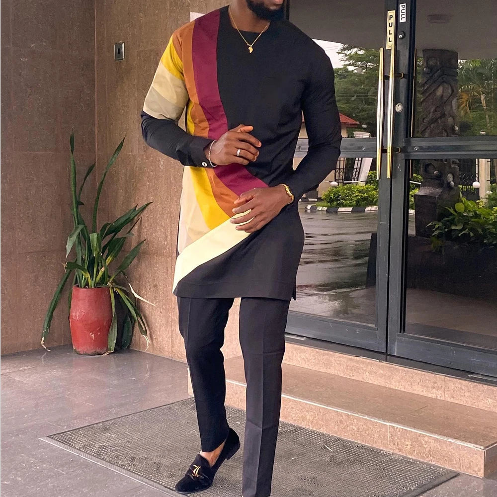 2024Kaftan Elegant African Men's suit Two-piece Agbada dress Wedding jacket and trousers Wedding suit African ethnic style