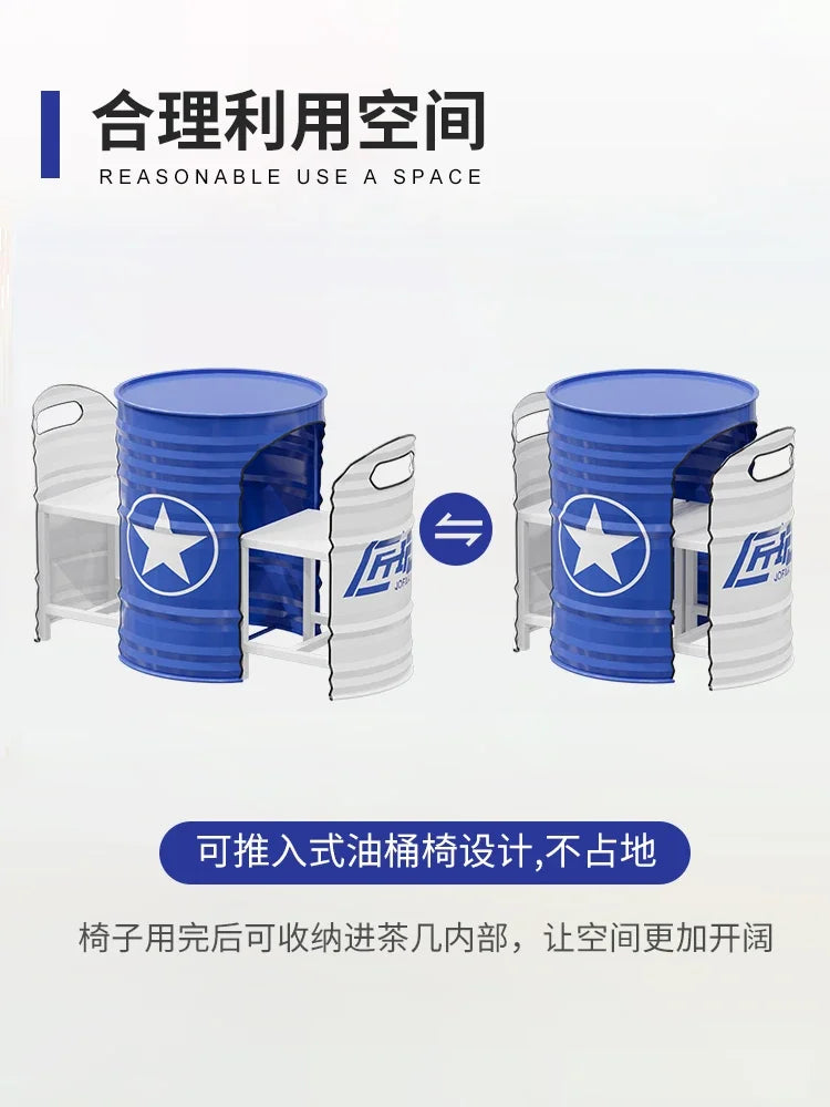 Industrial Style Coffee Shop Courtyard Leisure Area Outdoor Iron Oil Drum Tables and Chairs