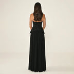 Black Corset Evening Dresses for Women Strapless Backless A Line Chiffon Prom Dresses Floor Length Formal Party Gowns Customized