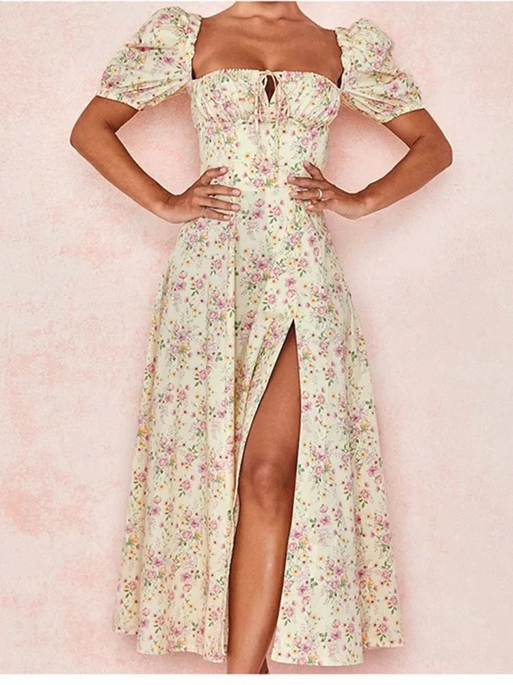 2025 New Fashion Women Floral Print Elegant A Line Long Dresses Casual Spring Summer Chic Party Maxi Dress  Robe Femme