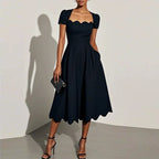 Square Collar A-Line Maxi Dress