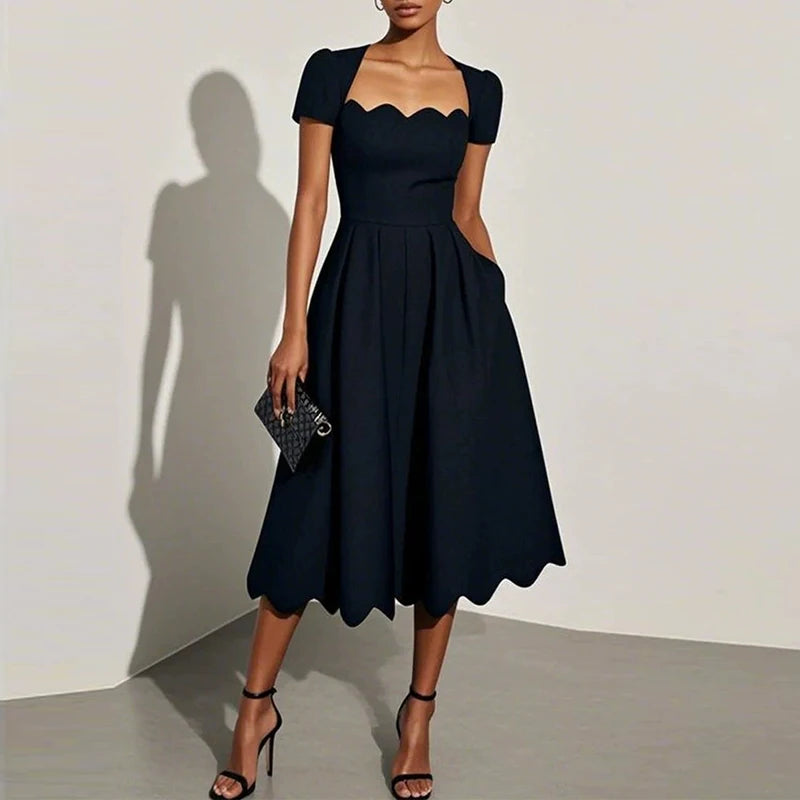 Square Collar A-Line Maxi Dress
