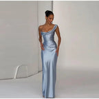 One Shoulder Cowl Neck Maxi Dress