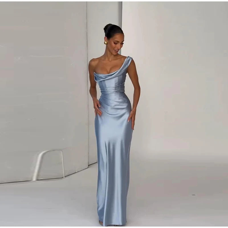 One Shoulder Cowl Neck Maxi Dress