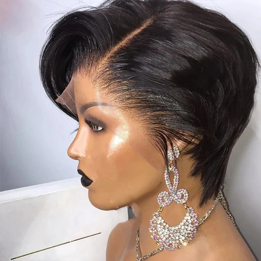 Pixie Cut 13x4 Transparent Lace Front Wigs Human Hair Wig For Women Short Straight Lace Frontal Wig 180% Daily Party Mother Gift