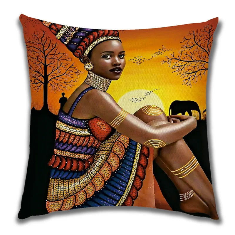 African Costume Clipart Throw Pillow 45x45 Africa Life Collection African Woman Pillowcase Sofa Car Decorative Cushion Cover