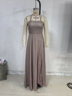 Female Evening Dress Dress 2025 Fashion New Spring And Autumn High Street Suspender Backless Sexy Split Flash Party Banquet