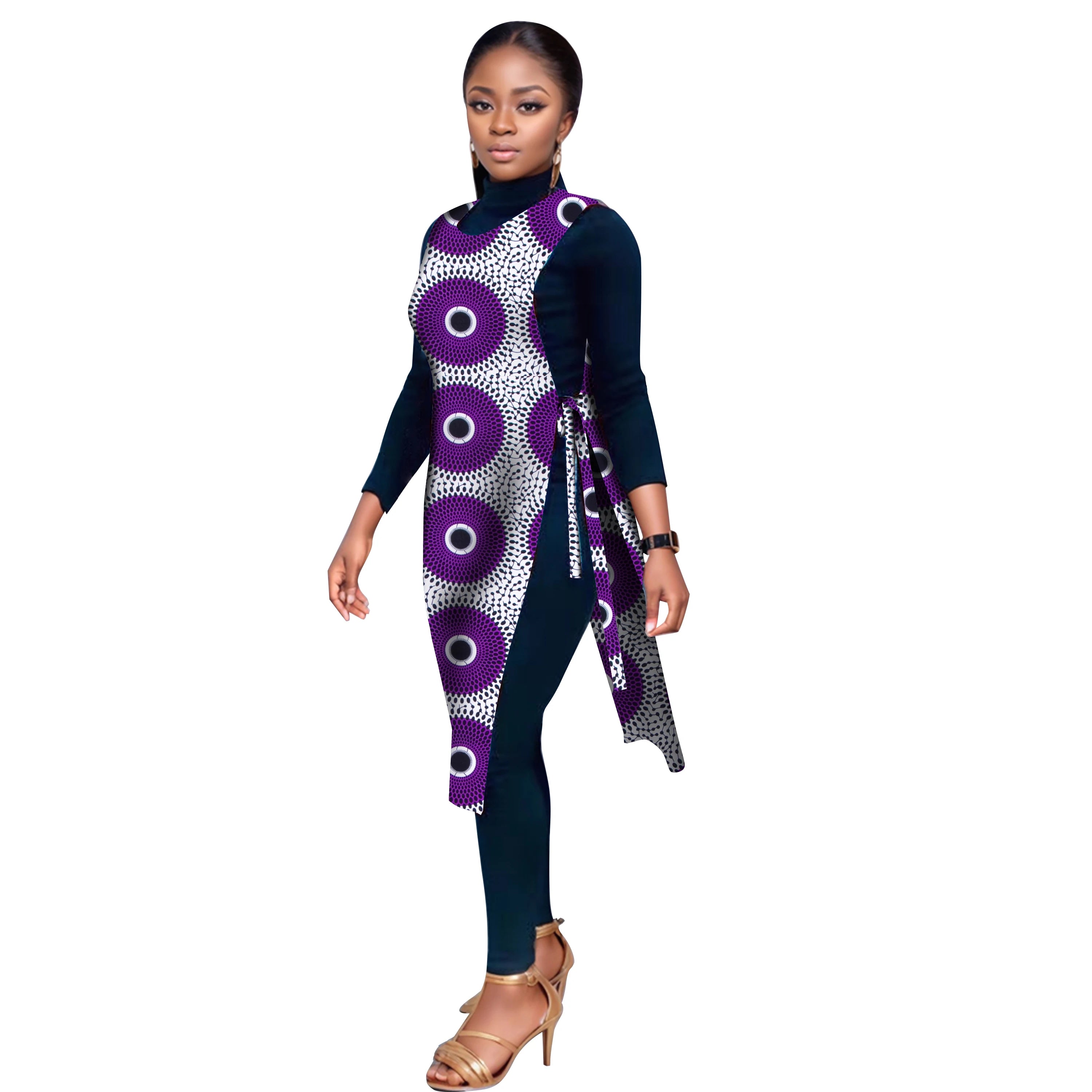 BRW Women Vest Dress with Belt Traditional Dress Party Clothing Midi African  Female Clothes Korean Ankara Wyb907