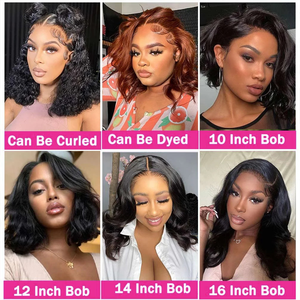 Brazilian 200% Short Bob Wig 13x4 Transparent Lace Frontal Body Wave 4x4 Lace Closure Natural Human Hair Wavys Bob Wig For Women