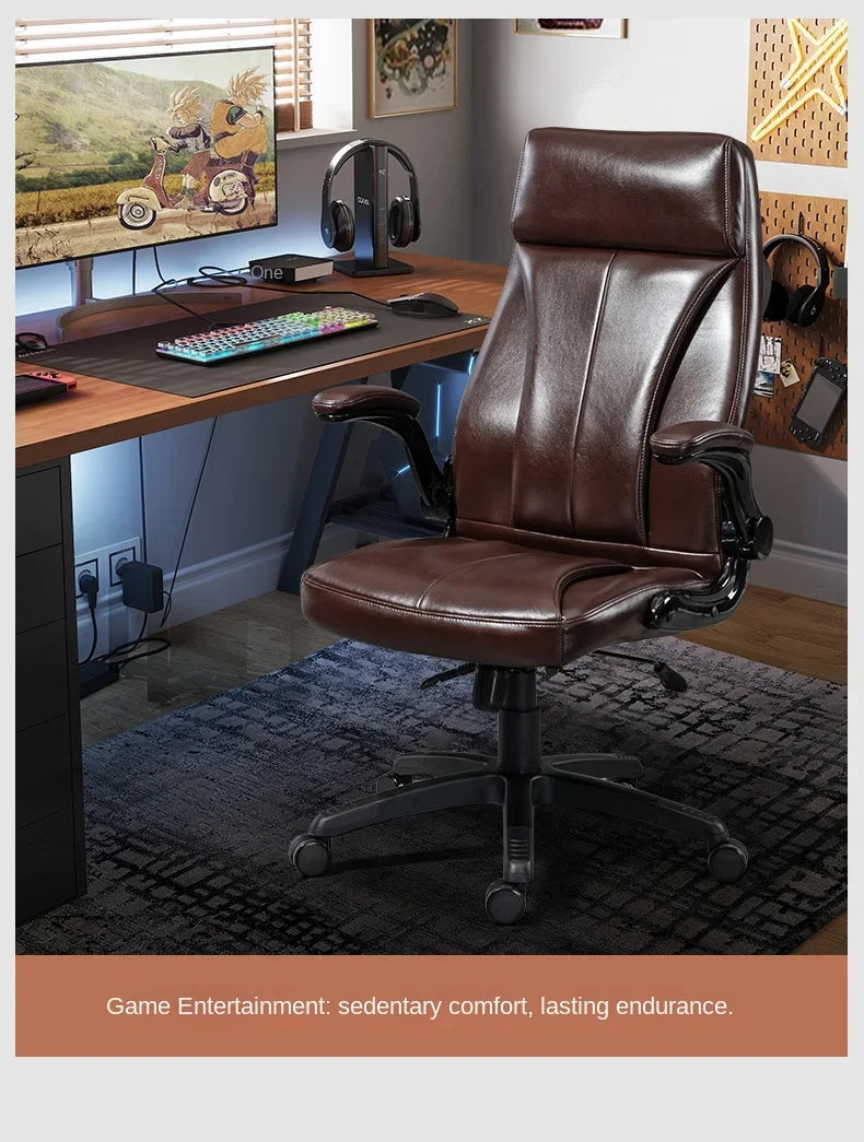 Genuine Leather Boss Chair, Office Chair, Comfortable for Long Periods of Sitting, Can Lie Down for Nap, Computer Swivel Chai
