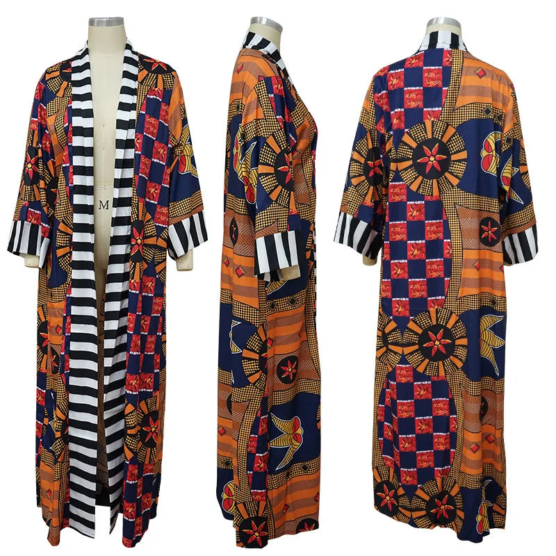African Dresses for Women African Ethnic Print Loose Long Trench Coat Streetwear Dashiki African Clothes Cardigan African Kimono