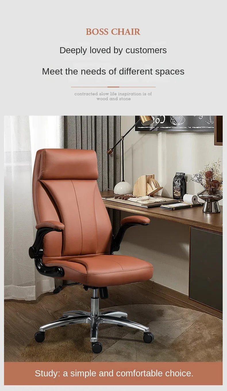 Genuine Leather Boss Chair, Office Chair, Comfortable for Long Periods of Sitting, Can Lie Down for Nap, Computer Swivel Chai