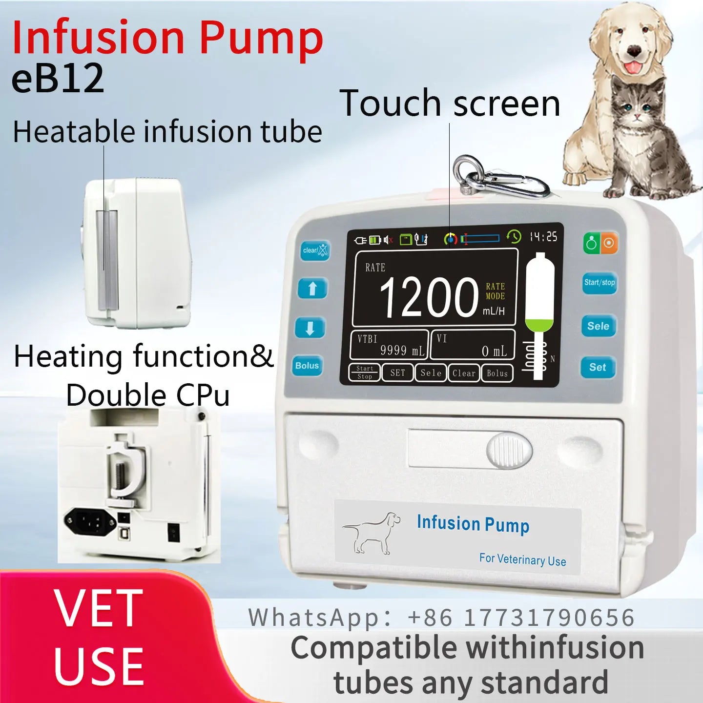 Infusion pump can heat the infusion tube, which can match a variety of tubes, both human and veterinary can be used.