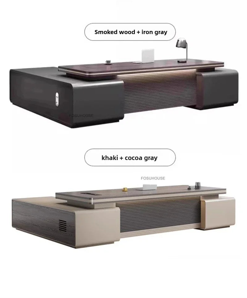 Modern Wooden Boss Office Desks Light Luxury Office Furniture Design with Storage Cabinet Study Desk Commercial President Desk