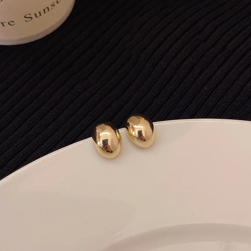 Semi-Round Metal Stud Earrings