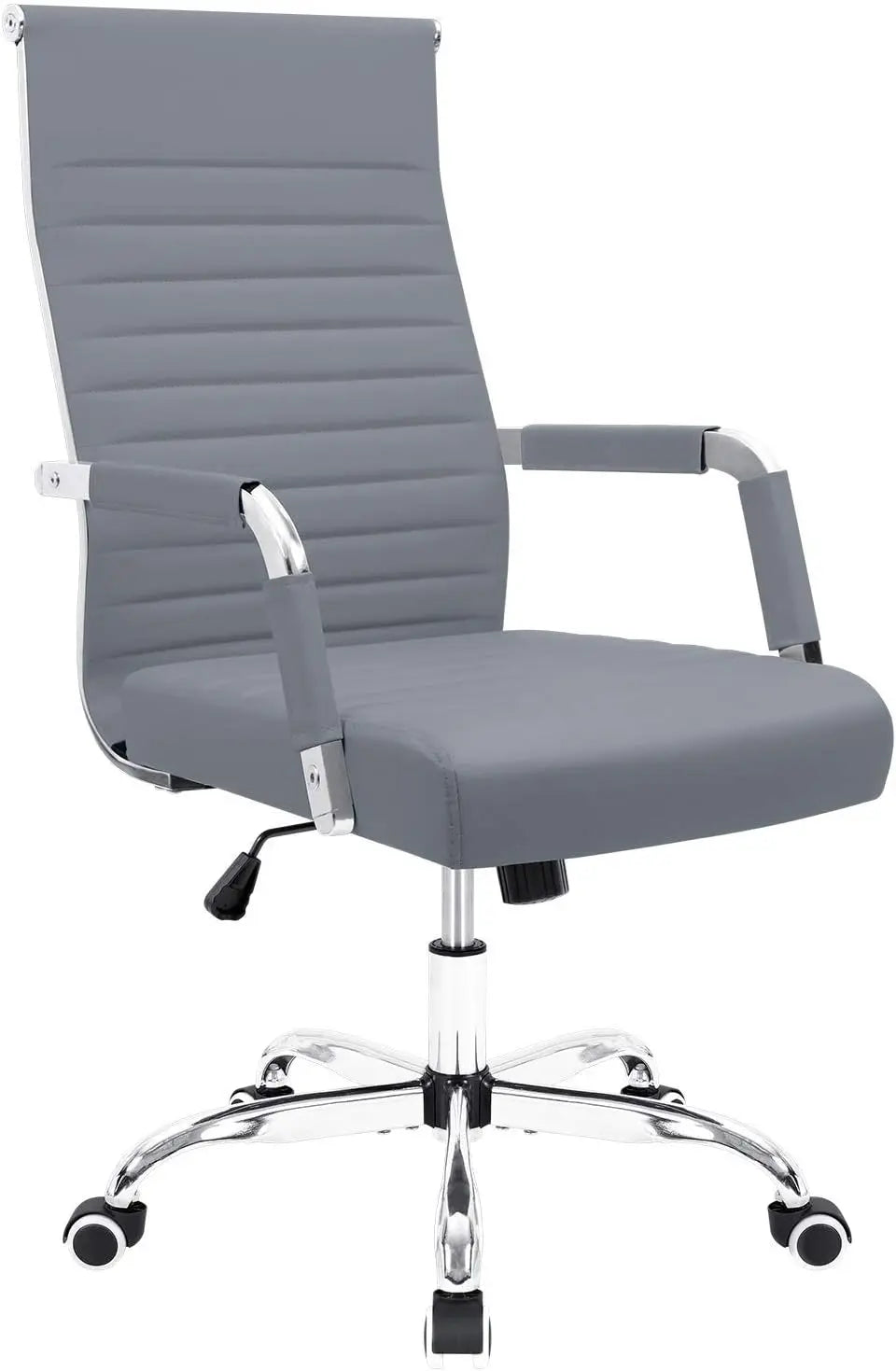 Ribbed Office Desk Chair Mid-Back PU Leather Executive Conference Task Chair Adjustable Swivel Chair with Arms