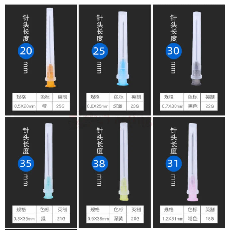 50pcs Pointed Injection Needle Dispensing Needle With Transparent Cap,16G 18G 20G 22G 25G Individually Packaged Syringe Tattoo