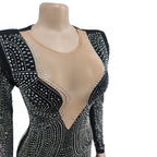 2025 Luxury Smart Evening Dress Women Deep V Neck Long Sleeve Tight Fitting Short Skirt Set With Diamonds Street Banquet Outfits