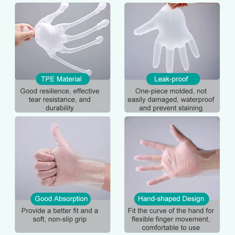 Cofoe 100Pcs Medical Grade Gloves TPE Disposable Gloves Transparent Non-Slip Acid Work Safety Food Grade Household