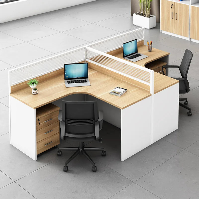 Simple modern financial desk and chair combination with dual workstation booth for office work