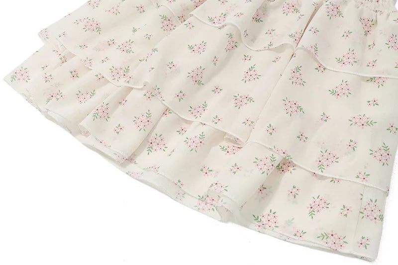 2025 Women's Dress - Sweet Style Sexy V-Neck A-Line Skirt with Waistline and Flowery Cake - Pure Erotic Girl's Dress