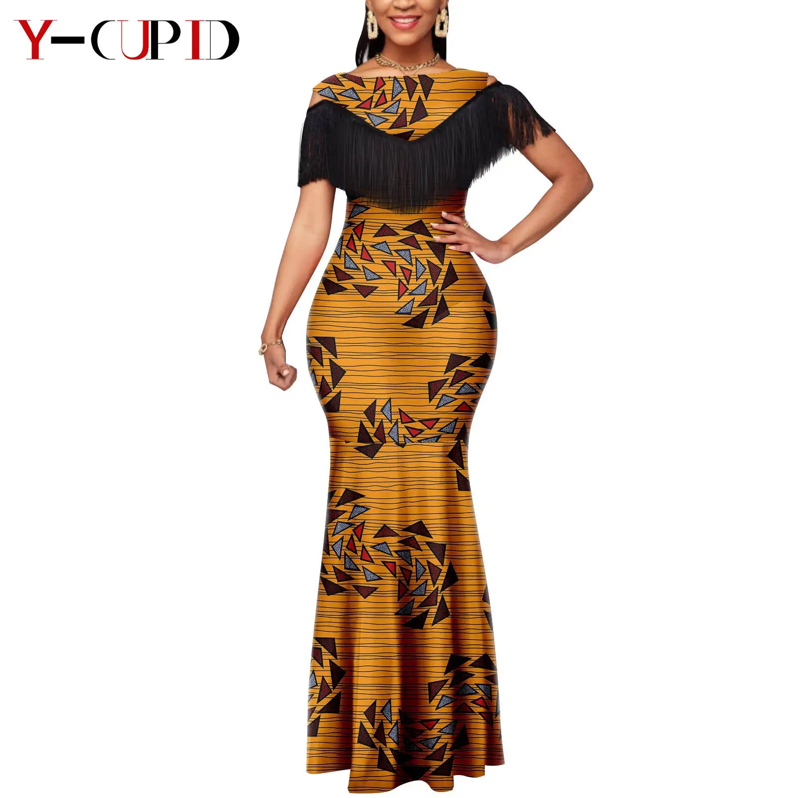 African Dresses for Women Matching Couple Outfits Bazin Riche Dashiki Slim Tassel Print Long Dresses for Party Vestidos Y23C009