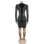 2025 Luxury Smart Evening Dress Women Deep V Neck Long Sleeve Tight Fitting Short Skirt Set With Diamonds Street Banquet Outfits