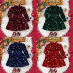 2025 New Year Dress for Girls Winter 3-6Y Kids Star Print Bowknot Long Sleeve Evening Dress Christmas Festive Dress for Girls