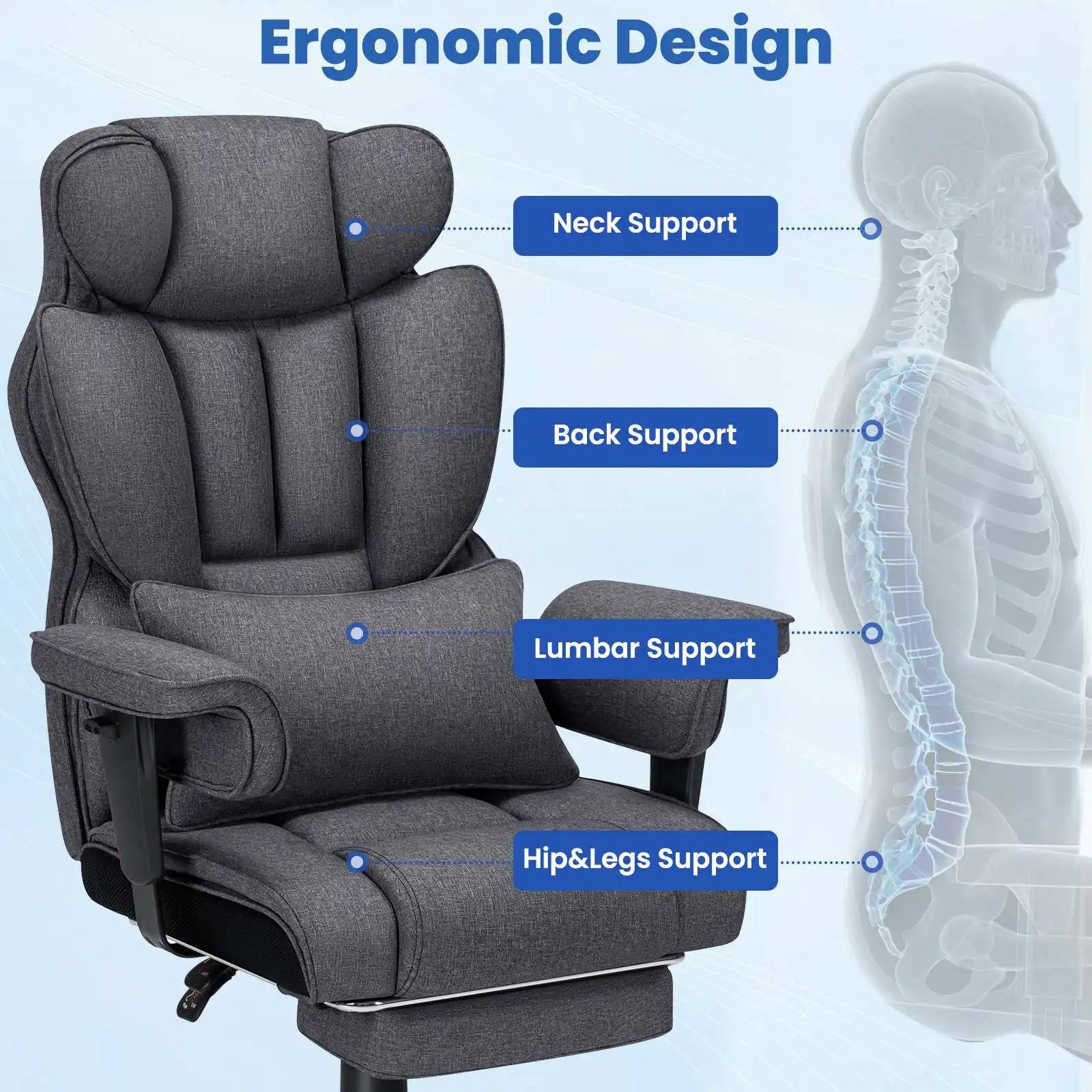 Big and Tall High Back Executive Task Chair Linen Fabric Breathable Keeping you cool Home Office Chairs
