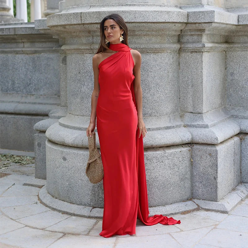 Satin Halter Backless Dress