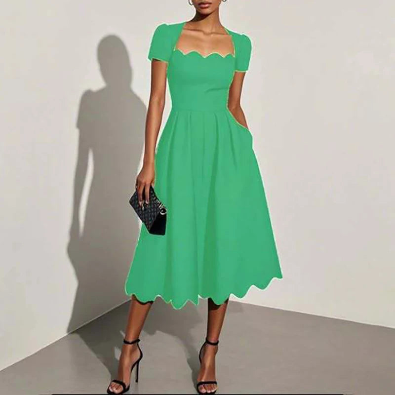 Square Collar A-Line Maxi Dress