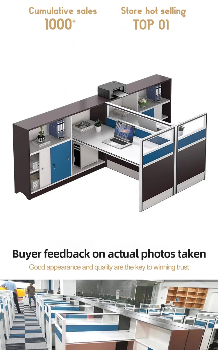 Modern Design Office Furniture Single-seat Employee Workstations Wooden Computer Desks and Office Desks with Storage Cabinets