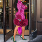 Vintage Mini Dress Women African Spring Feather Fall Sexy Bandage Long Sleeve Africa Bodycon Party Vestidos Birthday Streetwear