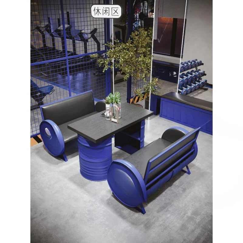 Deck Sofa Quiet Bar Vintage Industrial Style Iron Dining Hot Pot Restaurant Oil Barrel Table and Chair Combination