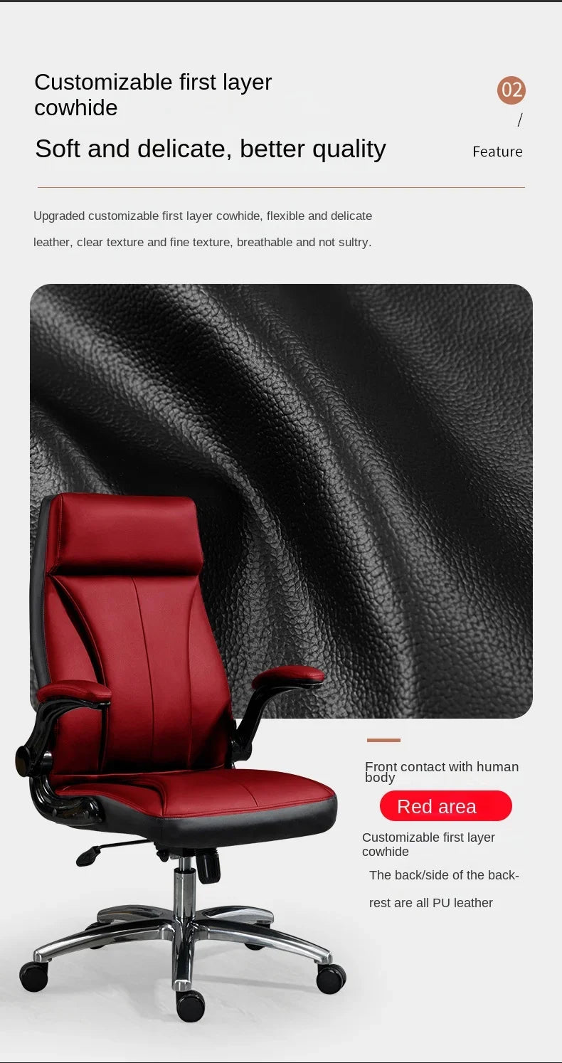 Genuine Leather Boss Chair, Office Chair, Comfortable for Long Periods of Sitting, Can Lie Down for Nap, Computer Swivel Chai