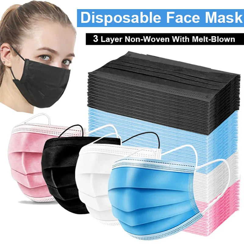 10/200PC Masks Surgical Disposable 3-layer Face Mask Breathable Mask With Elastic Earband Breathable Adult Medical Mouth Mask