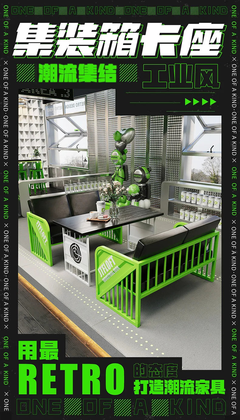 Industrial style Internet celebrity milk tea shop table and chair combination bar hot pot burger hotel coffee western restaurant