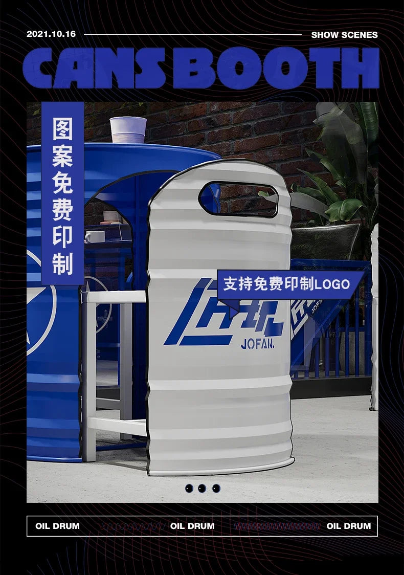 Industrial Style Coffee Shop Courtyard Leisure Area Outdoor Iron Oil Drum Tables and Chairs