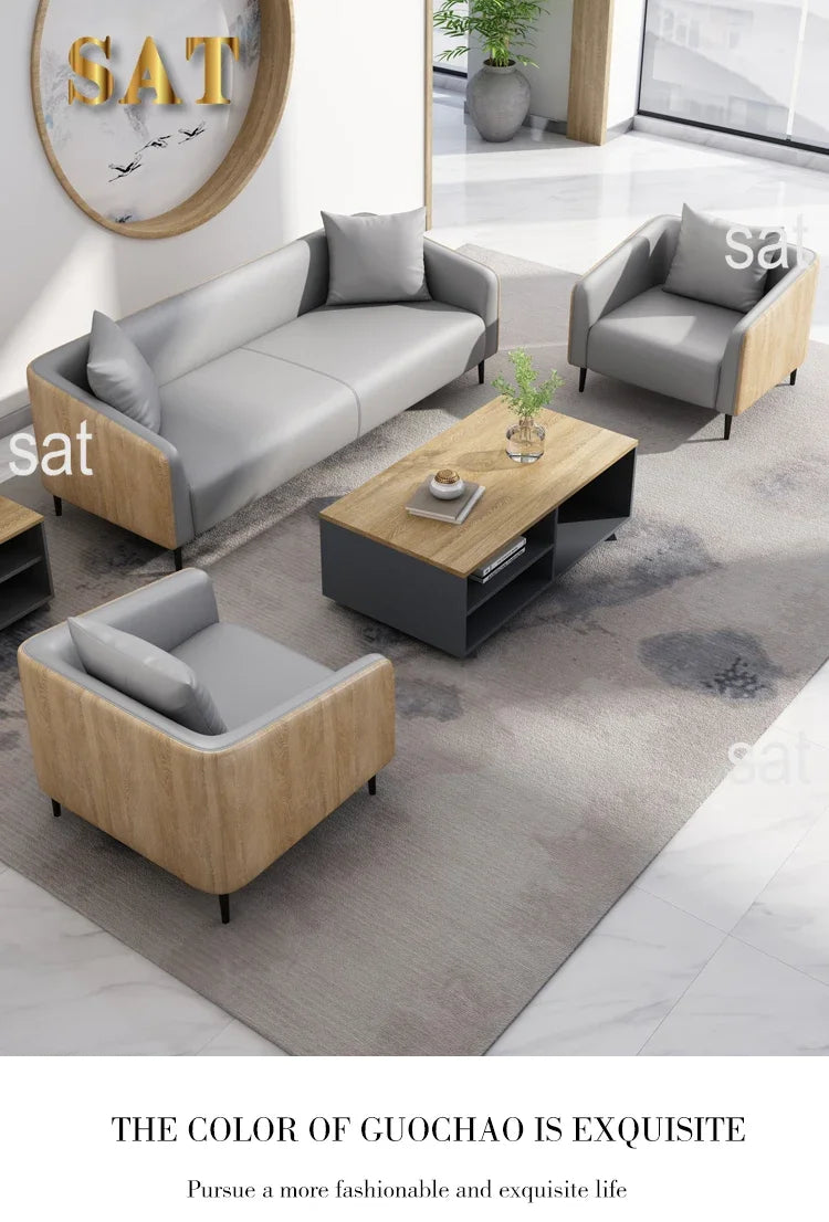 'Mingmeng Furniture Factory Commercial Office Lounge Set Waiting Room Pu Leather Office Reception Sofa Set