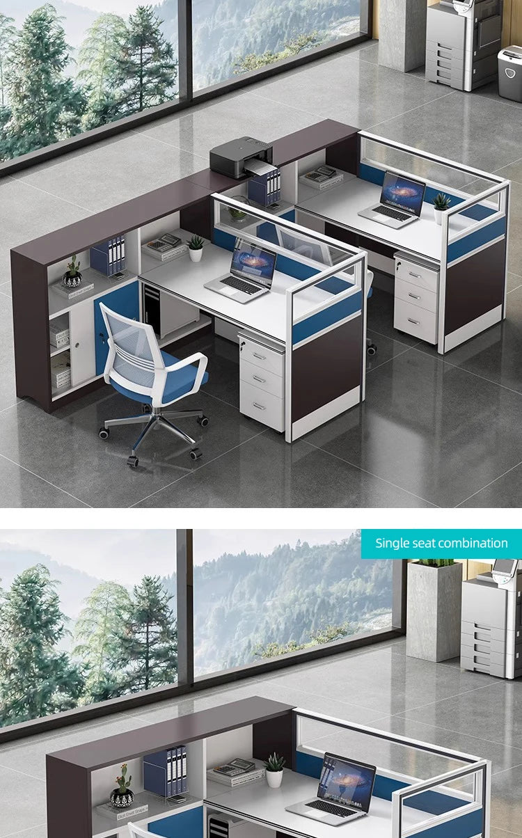 Modern Design Office Furniture Single-seat Employee Workstations Wooden Computer Desks and Office Desks with Storage Cabinets