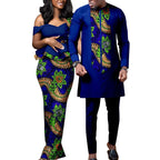 African Dresses for Women Match Bazin Lover Couple Clothes Print Mermaid Evening Dresses Men Outfits Shirt and Pant Sets Wedding