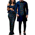 African Dresses for Women Match Bazin Lover Couple Clothes Print Mermaid Evening Dresses Men Outfits Shirt and Pant Sets Wedding