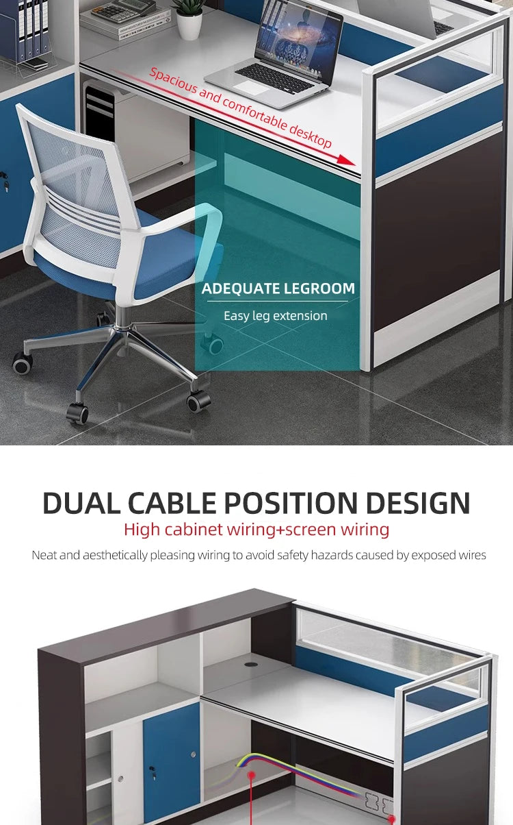 Modern Design Office Furniture Single-seat Employee Workstations Wooden Computer Desks and Office Desks with Storage Cabinets