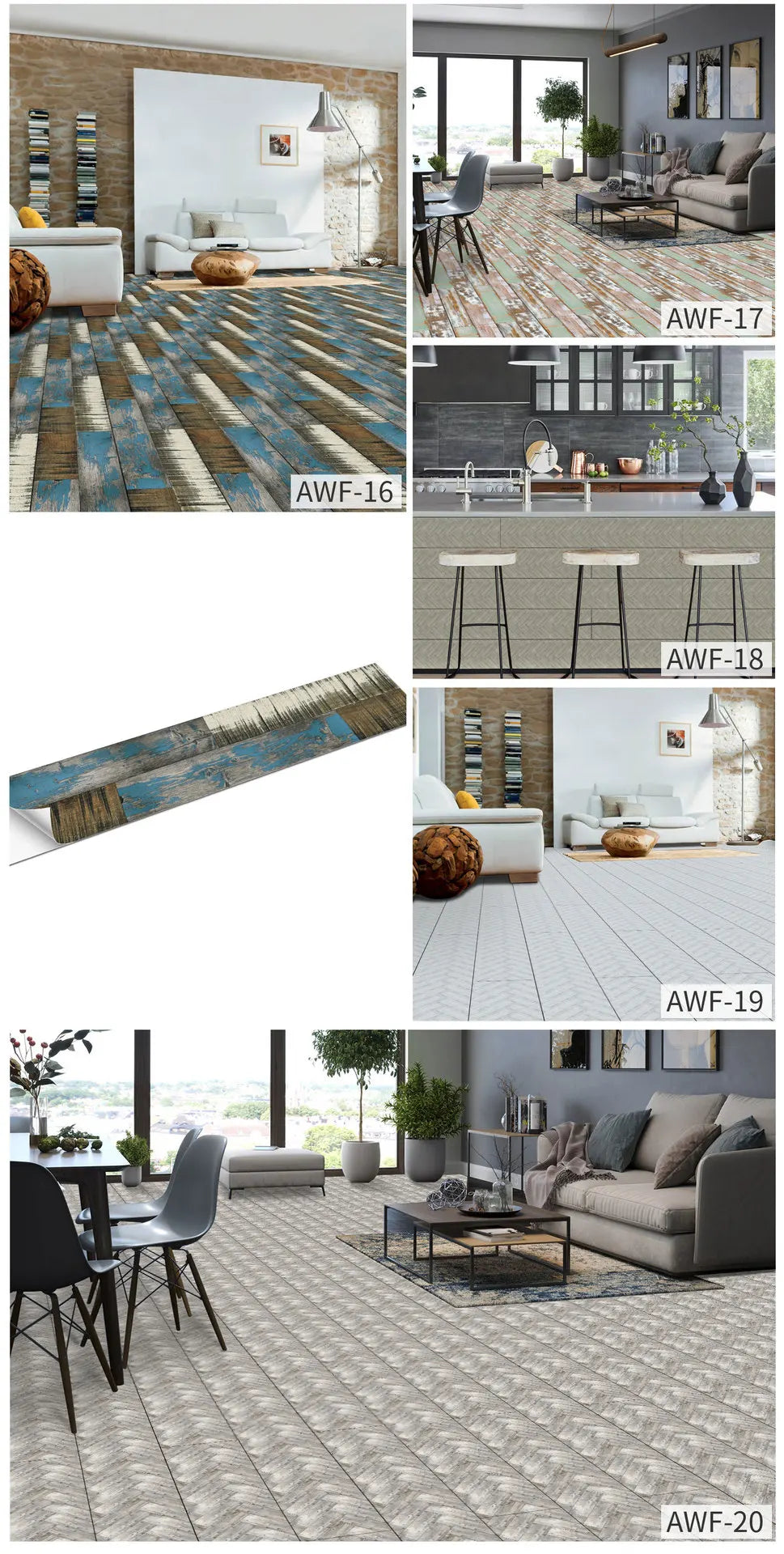 5pcs Wood Grain Floor Stickers Modern Style PVC Wall Sticker Waterproof Self-adhesive for Living room Kitchen Home Floor Decor